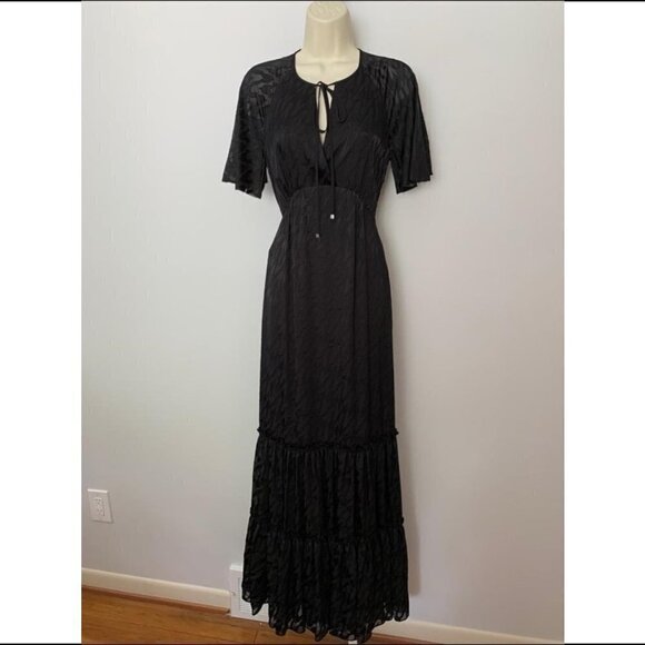 DVF Diane von Furstenberg Josefine black burnout gown ruffle long maxi dress 6 - Picture 2 of 8